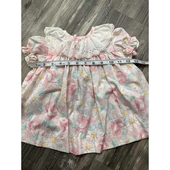 Vintage Girls Dress 12 Months Party Floral Pink Blue Bib Lace Flower 80s 90s - Picture 8 of 8